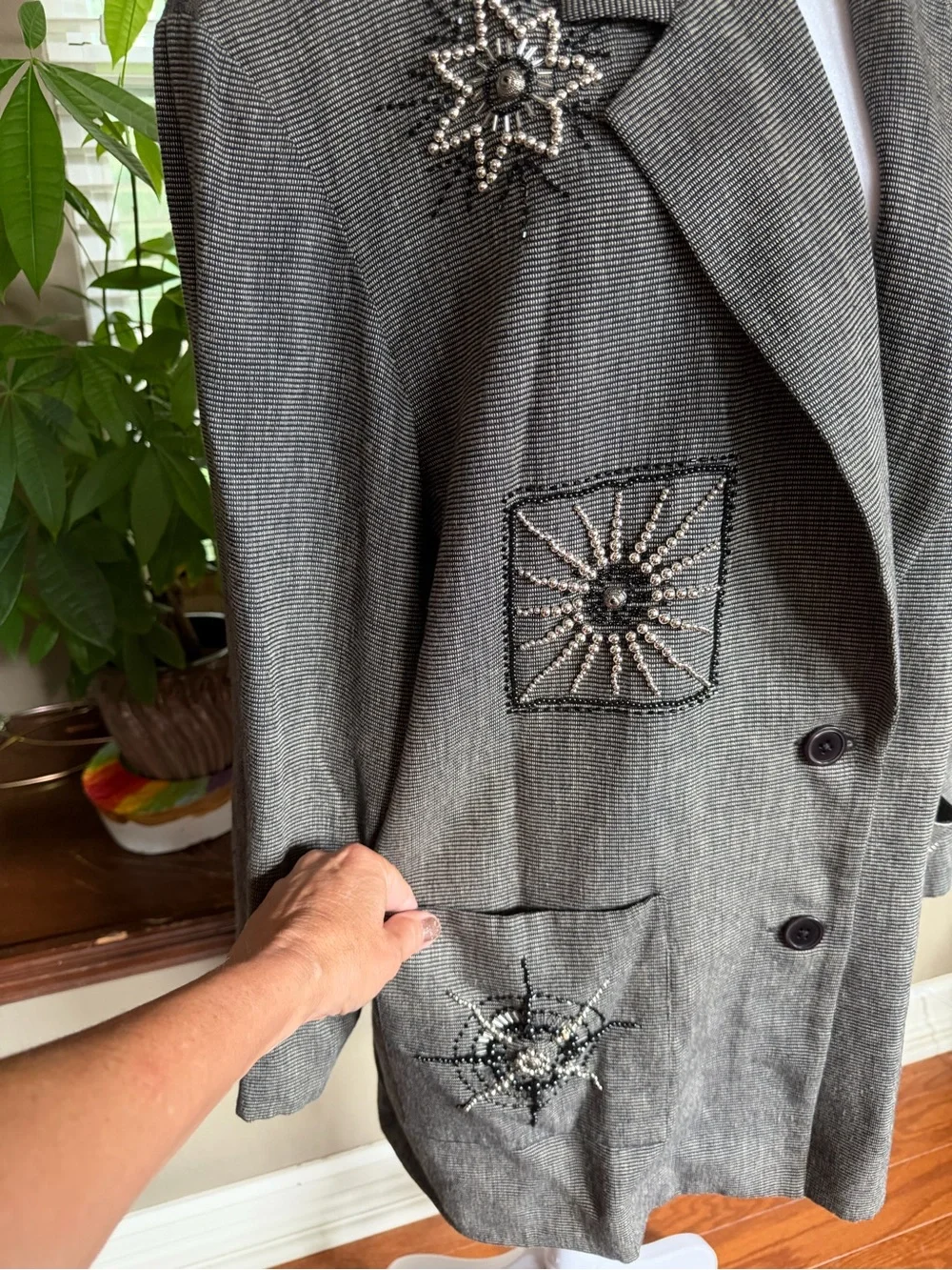 Vintage IB Diffusion Beaded Starburst Longline Blazer - Gray Size 14